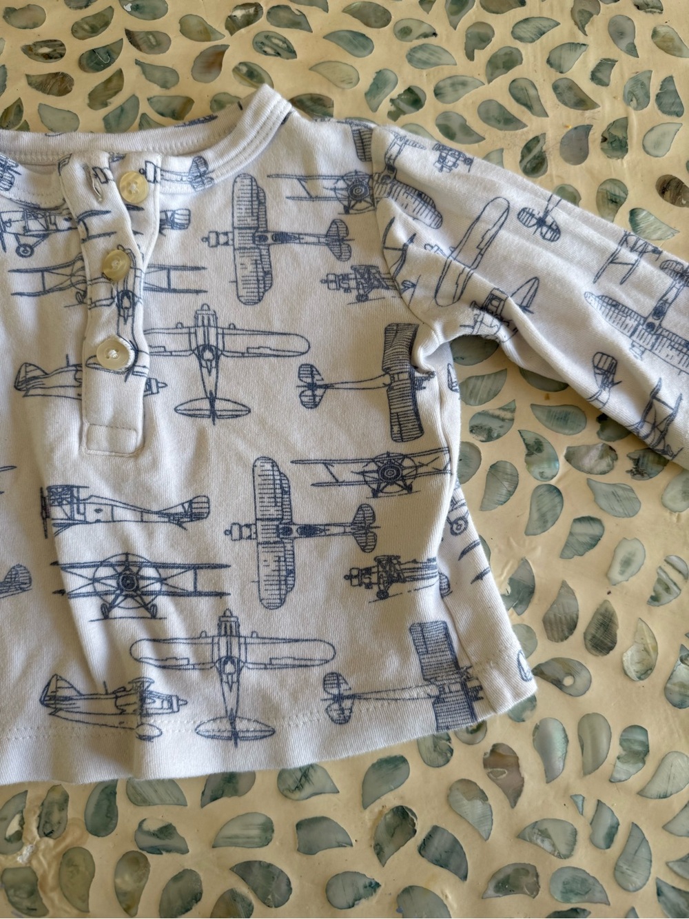 kate quinn White and Navy Airplane Print Long Sleeve Tee